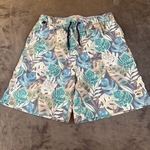 Spicy Tuna Swim Trunks Shorts Drawstring Tropical‎ Leaf Print Mens Small 29"